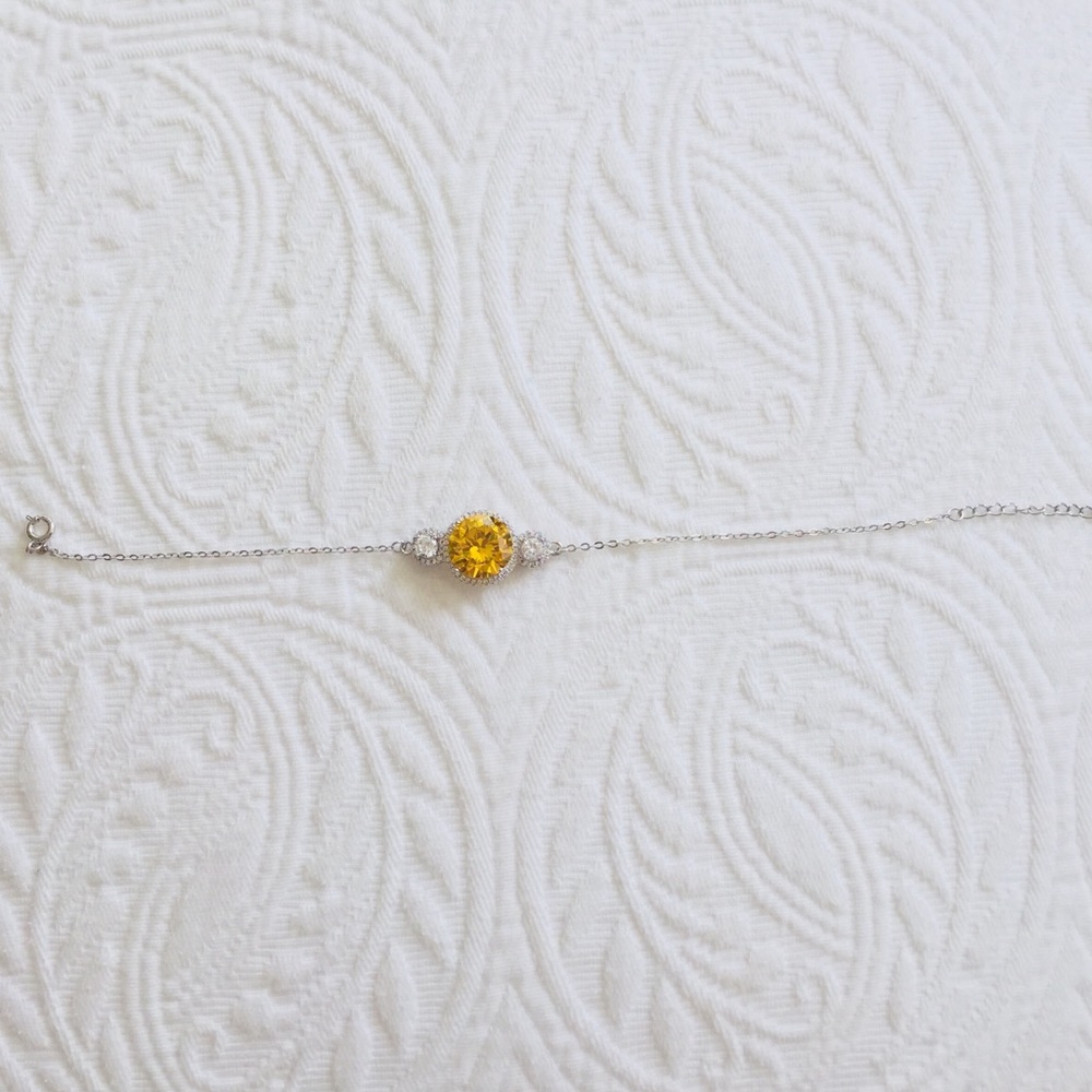 Canary Yellow CZ Dainty Silver Charm Bracelet - Picture 3 of 3
